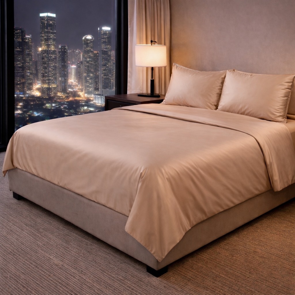 Lenjerie de Pat Satin – Hotel Supplier – 100% Bumbac Premium Satinat – 300 TC Nude Brown