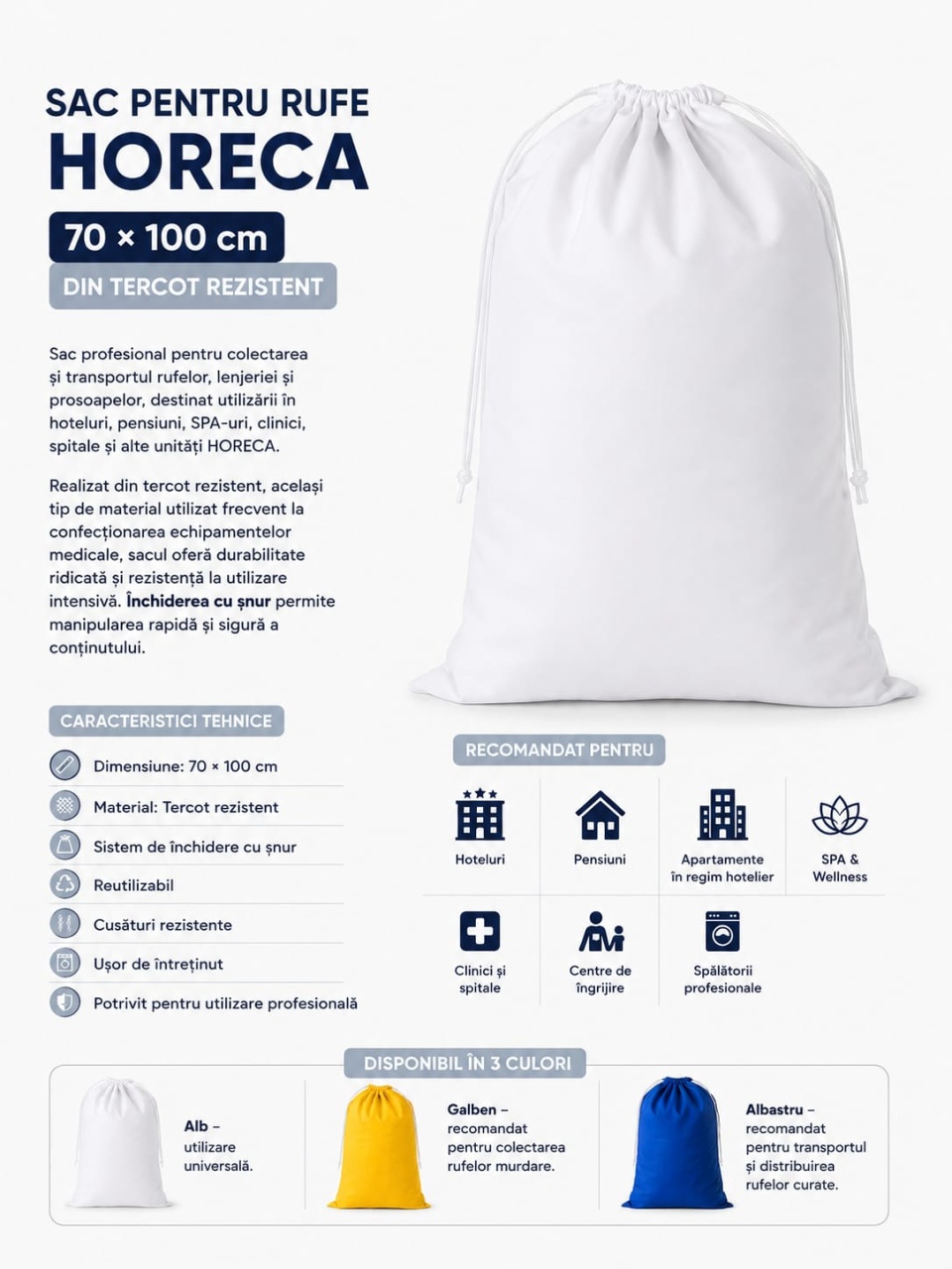 Sac pentru rufe HORECA 70×100 cm din tercot