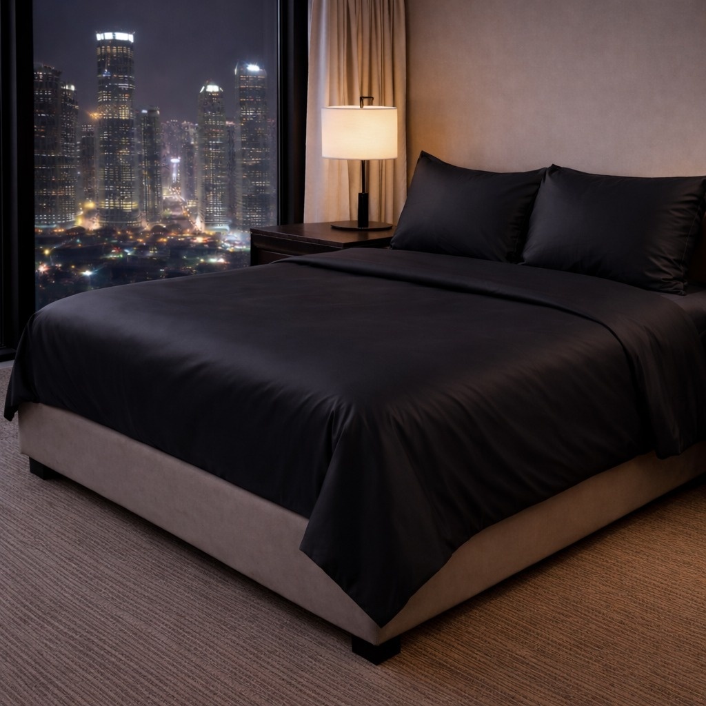 Lenjerie de Pat Satin – Hotel Supplier – 100% Bumbac Premium Satinat – 300 TC Black