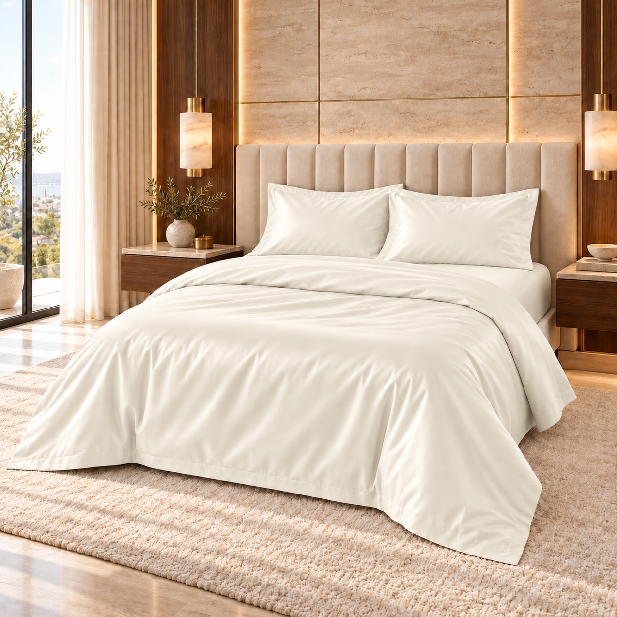 Lenjerie de Pat Satin – Hotel Supplier – 100% Bumbac Premium Satinat – 300 TC Vanila