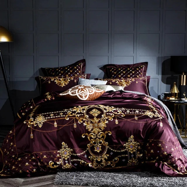 Lenjerie Luxury „Exquisite Gold Royal” brodata – Bumbac 100% TC 400