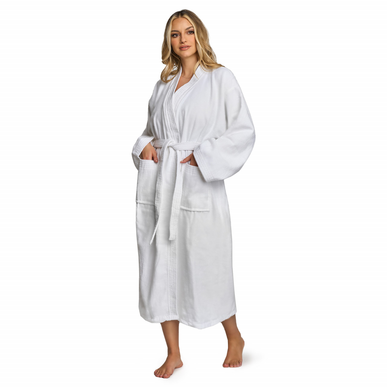 Lichidare Halat de Baie Alb Plusat tip Kimono