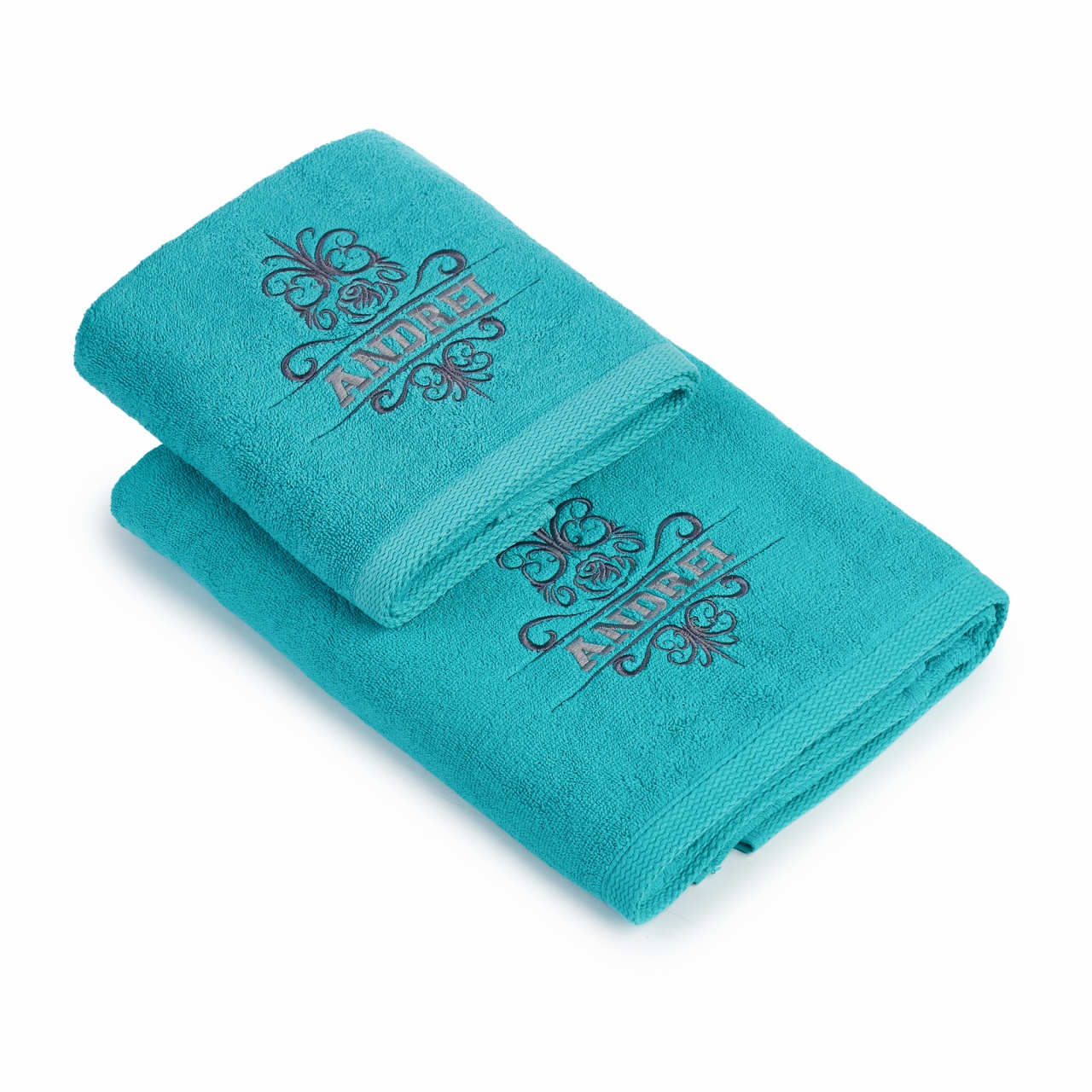 Set 2 Prosoape baie Brodate Alb/Colorat cu broderie color Model Diana, Nume, bumbac 100%