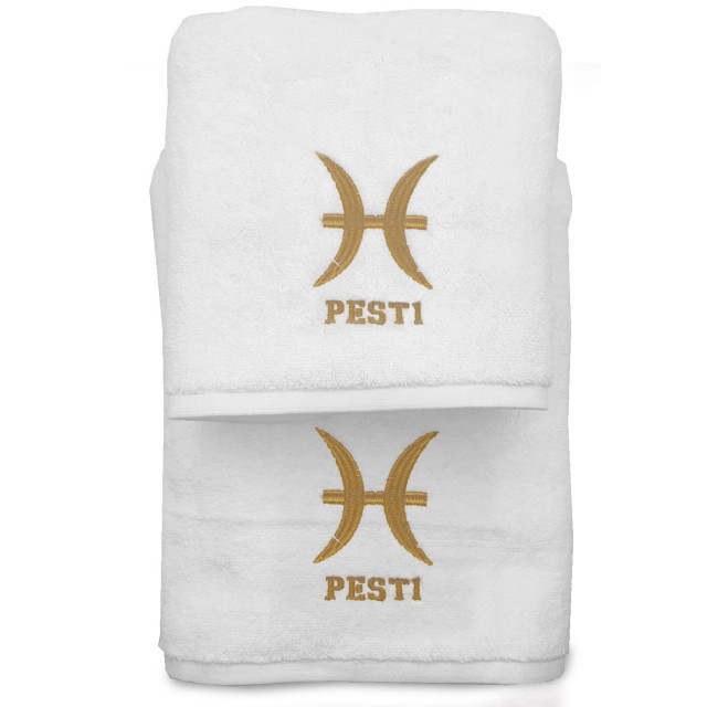 Set 2 Prosoape baie Brodate Alb cu broderie Pesti, bumbac 100%