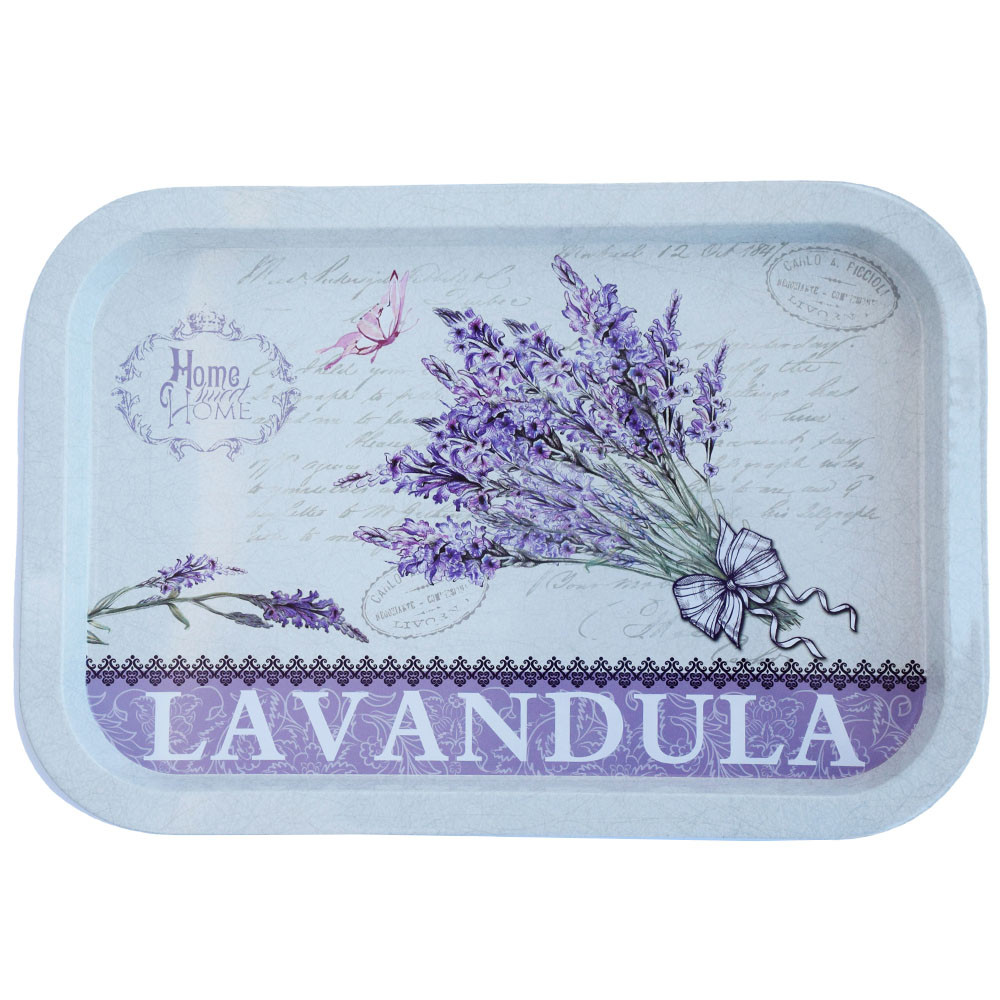 Farfurie metalica Pufo Sweet home of lavender pentru servire desert, prajituri, aperitive, 34 x 23 cm