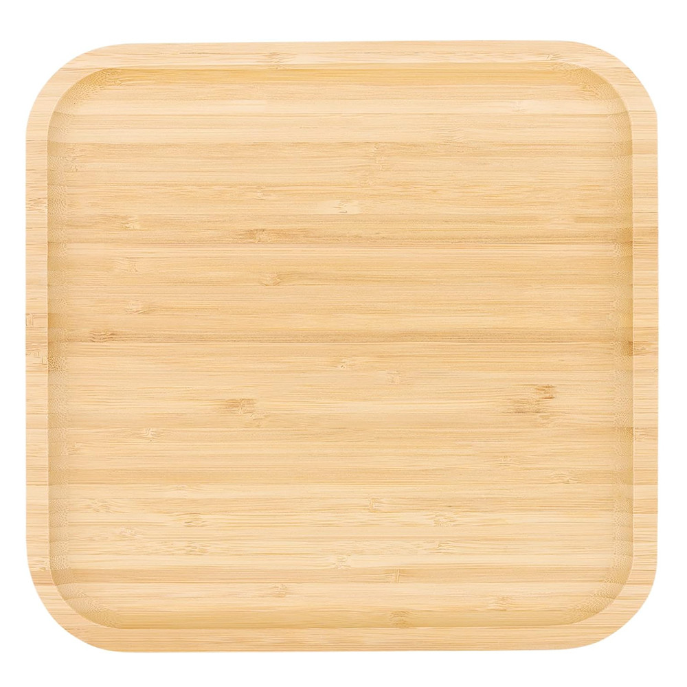 Platou pufo din lemn de bambus pentru servire alimente, aperitive, dulciuri, 20 cm, maro