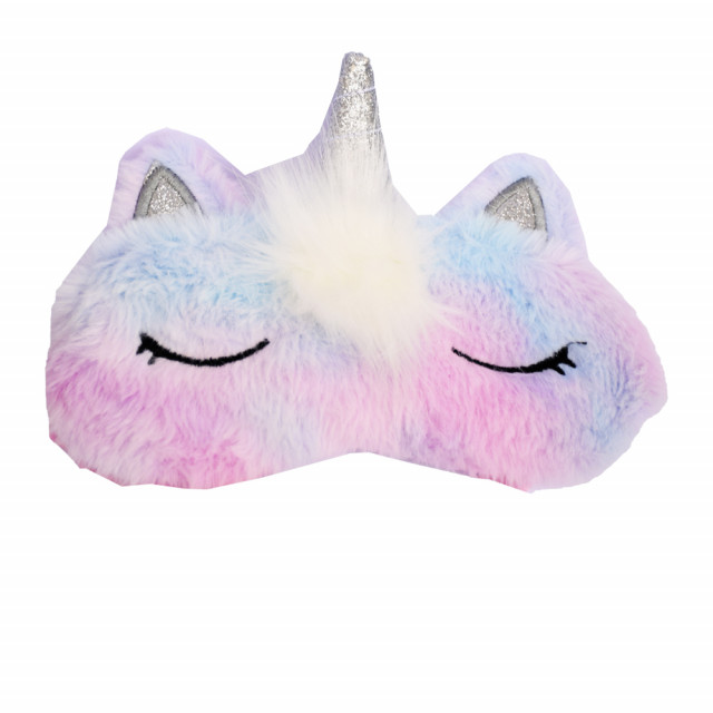 Masca pentru dormit sau calatorie, cu gel detasabil, pufo little unicorn, 20 cm, mov