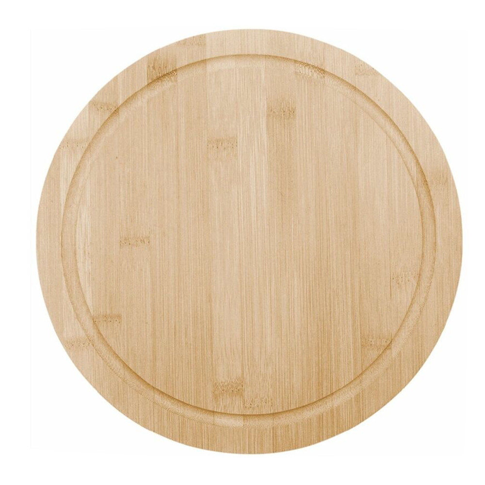 Platou rotund Pufo din lemn de bambus pentru servire alimente, aperitive, dulciuri, pizza, 28 cm, maro