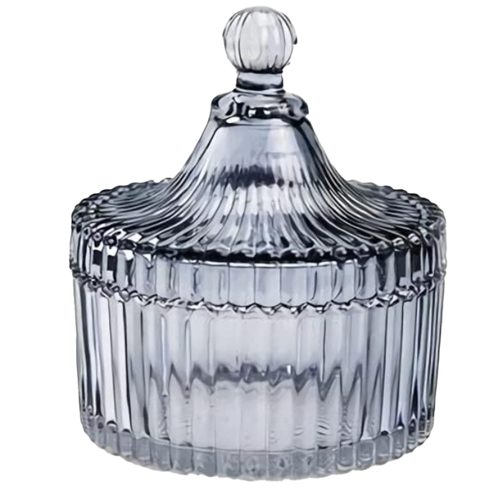 Bomboniera mare tip zaharnita Pufo Style din sticla cu capac, 16 cm