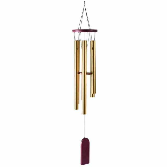 Clopotel de vant cu 6 tuburi sonore metalice aurii pentru casa sau gradina, model feng-shui