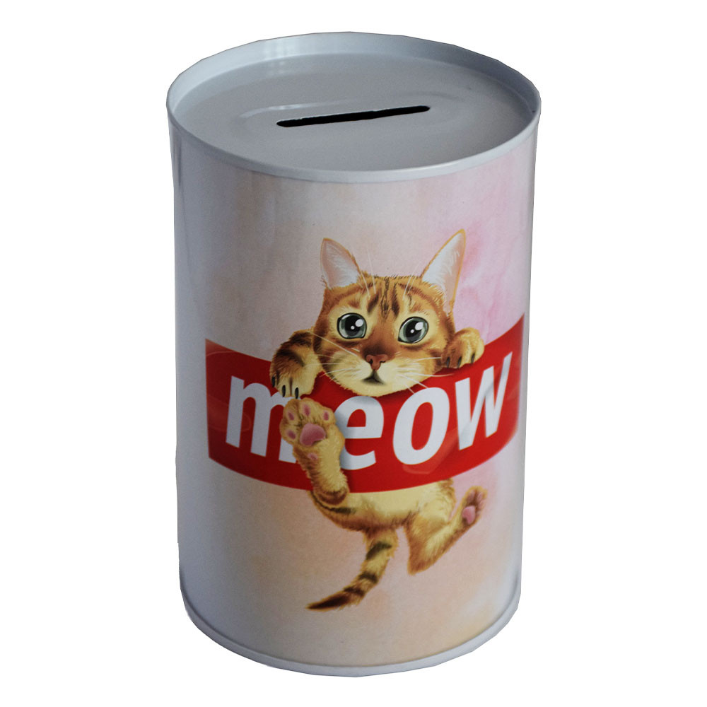 Pusculita decorativa metalica pufo kitty meow, 12 x 8 cm
