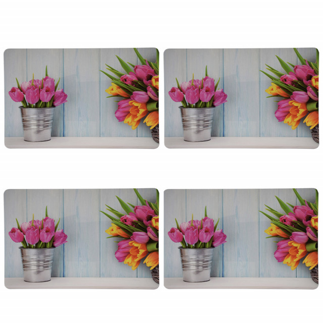 Set suport farfurie pufo pentru servirea mesei, model tulips, 4 bucati, 43 x 28 cm