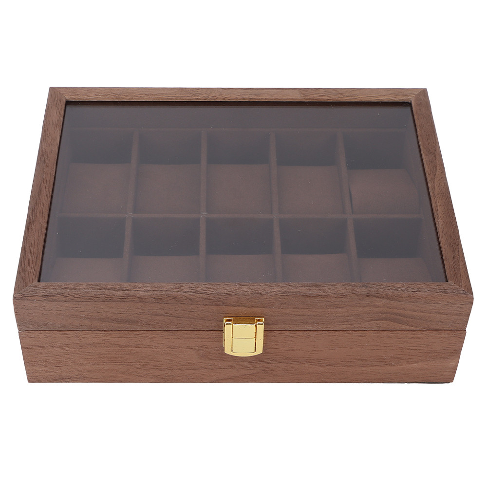 Cutie caseta din lemn pentru depozitare si organizare 10 ceasuri, model pufo premium wooden, maro