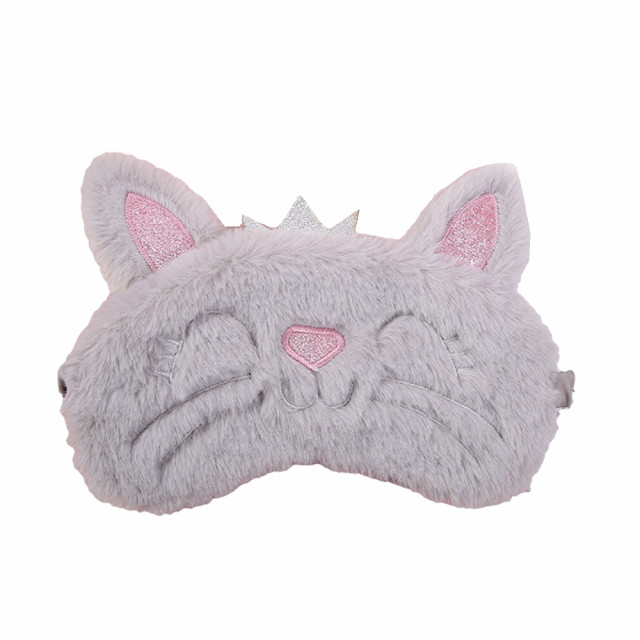 Masca pentru dormit sau calatorie, cu gel detasabil, pufo kitty, 20 cm, gri