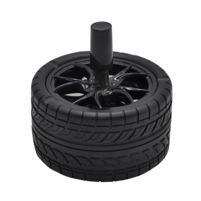 Scrumiera metalica pufo angry wheel, antivant cu buton, 10 cm, negru