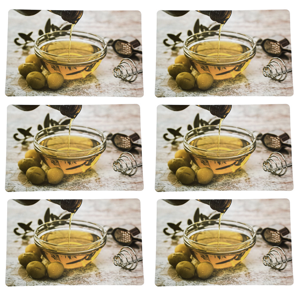 Set suport farfurie pentru servirea mesei, model pufo olive, 6 bucati