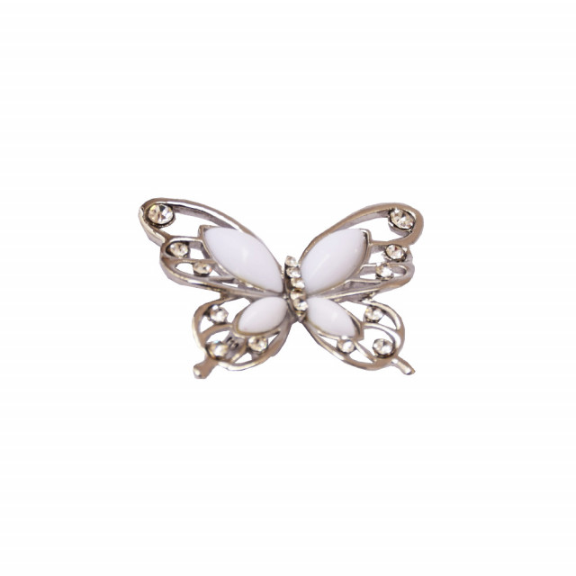 Brosa dama eleganta in forma de fluture cu pietre albe, argintiu