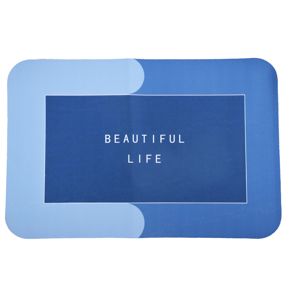 Covoras pentru baie antiderapant Pufo Life is Beautiful, 58 x 38 cm, albastru deschis