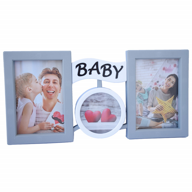 Rama foto decorativa baby love pentru 2 poze, 35 x 16 cm, gri