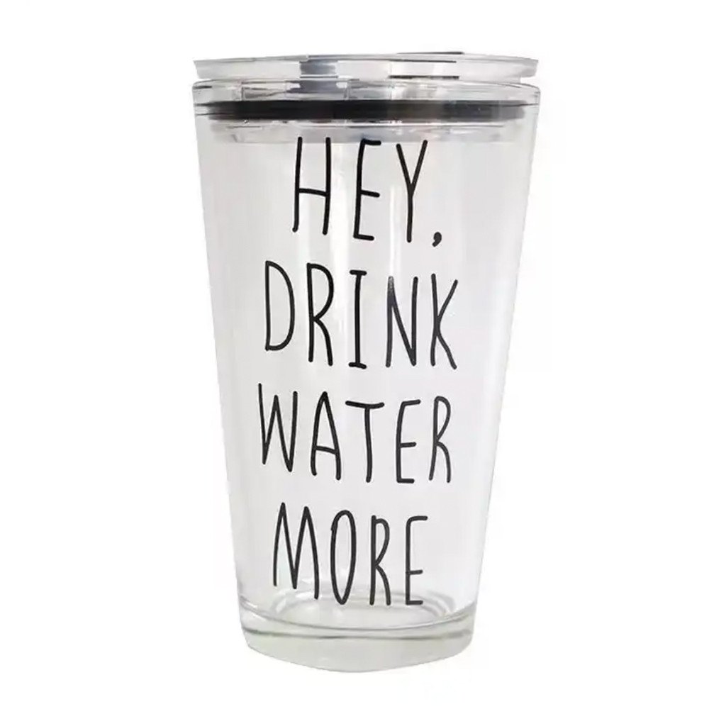 Cana din sticla transparenta pufo drink water pentru cafea cu capac, 450 ml