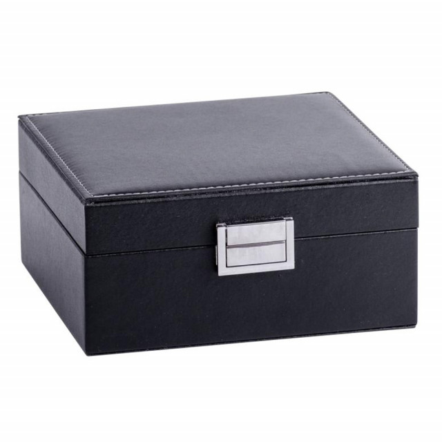 Cutie caseta eleganta pentru depozitare si organizare 6 ceasuri sau bijuterii, model pufo royal premium, negru