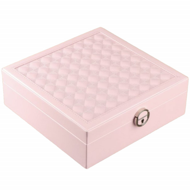 Cutie caseta eleganta pufo glam cu oglinda pentru depozitare si organizare bijuterii, roz