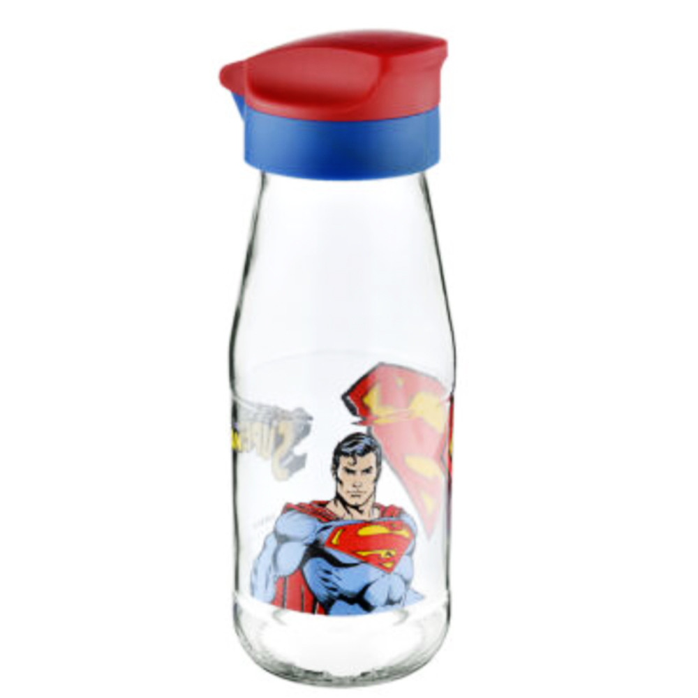 Sticla apa cu capac pentru copii, model superman, 19 cm