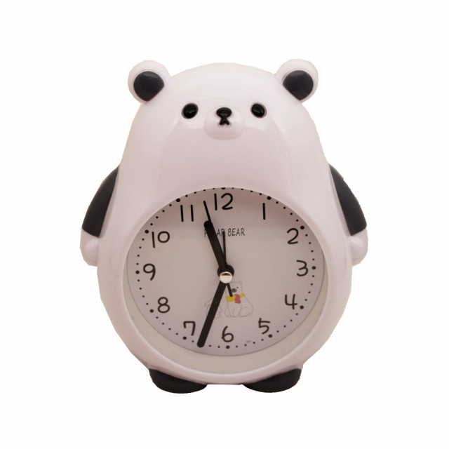 Ceas de masa desteptator pentru copii pufo, model ursuletul grijuliu, 26 cm, alb/ gri