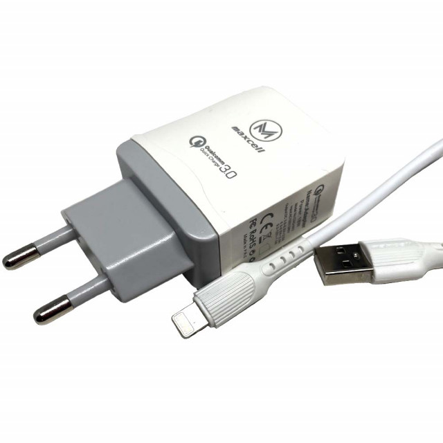 Incarcator priza Fast Charge 18 W si cablu de incarcare / transfer date USB de 1 m, pentru telefon IOS, alb