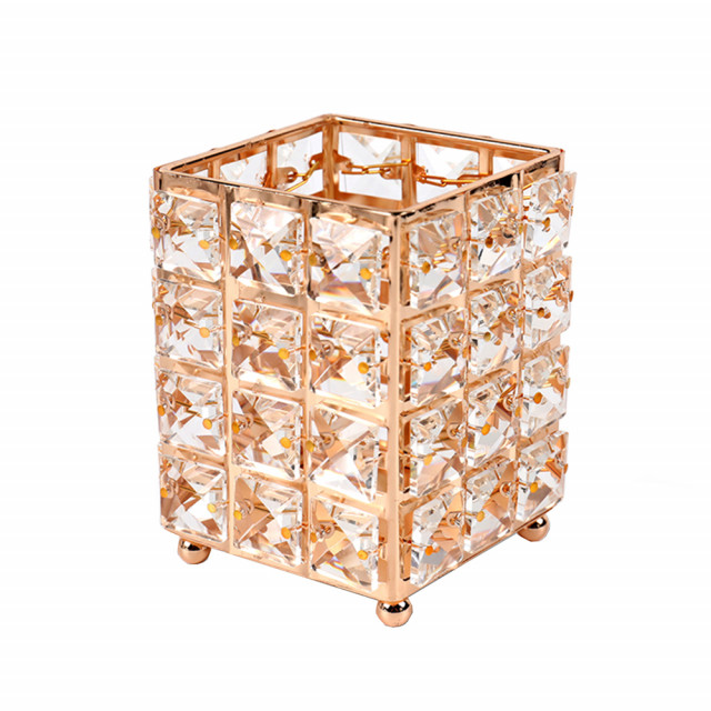 Organizator suport elegant pufo glam pentru pensule de machiaj, rujuri, bijuterii, metalic, 12 cm, auriu