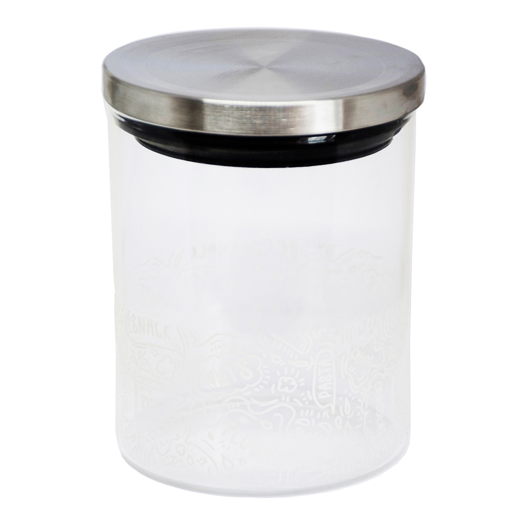 Recipient din sticla borosilicata pufo pentru zahar, cafea, ceai sau condimente, cu capac ermetic, 1 l