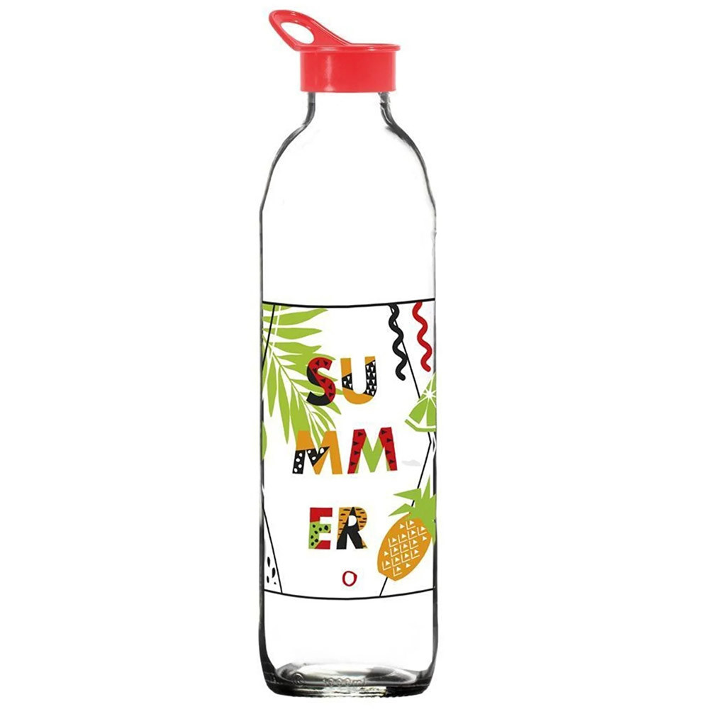 Sticla pentru apa pufo summer din sticla cu capac, pentru apa, limonada sau suc, 1 l, transparent