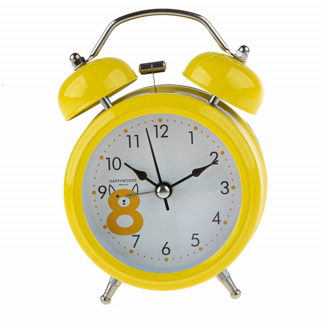 Ceas de masa desteptator pufo joy cu buton de iluminare cadran, metalic, 15 cm, galben