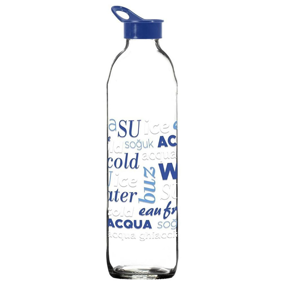 Sticla pentru apa pufo aqua din sticla cu capac, pentru apa, limonada sau suc, 1 l, transparent