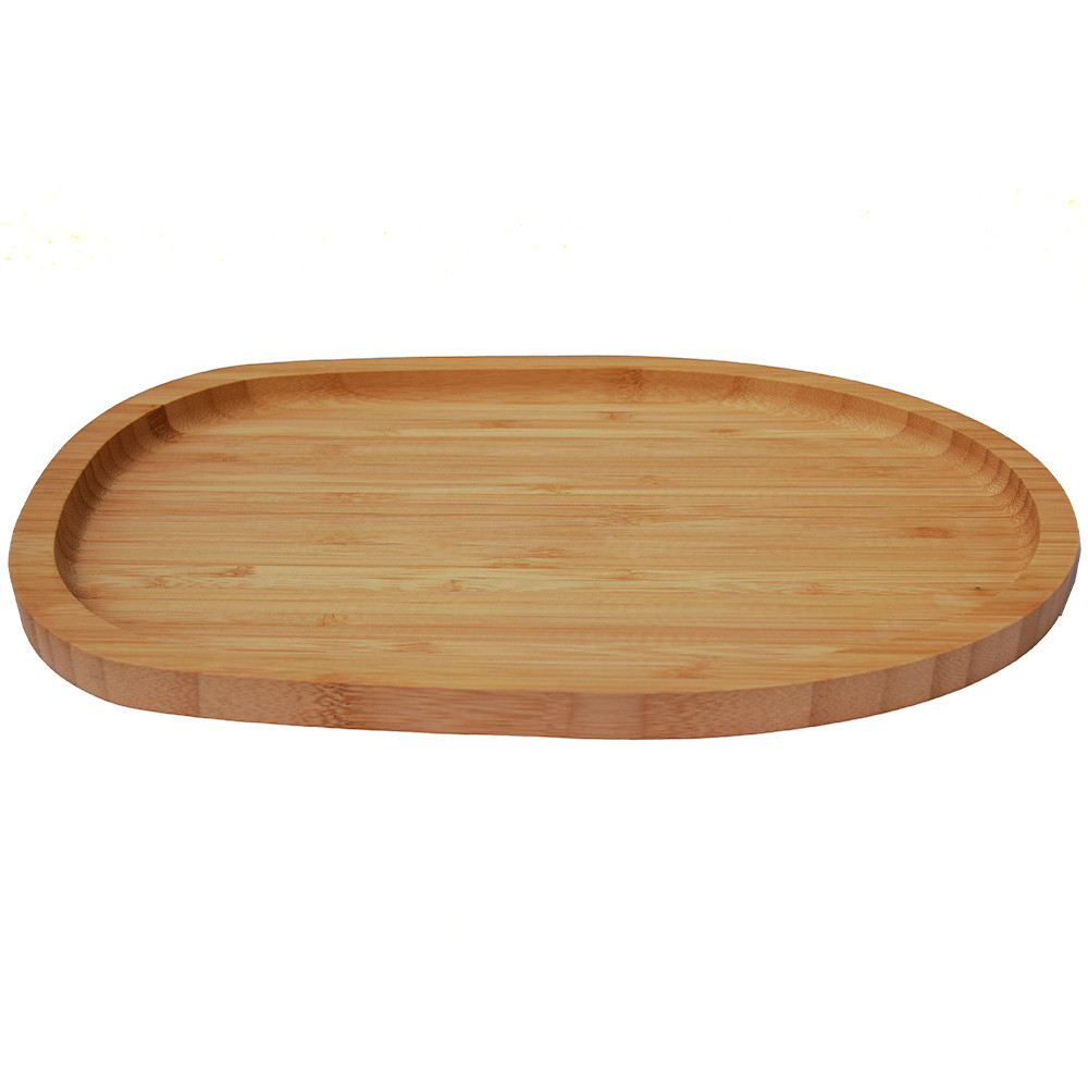 Platou pufo din lemn de bambus pentru servire alimente, aperitive, dulciuri, pizza, 30.5 cm, maro
