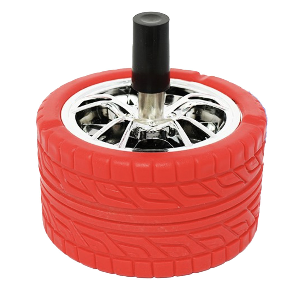Scrumiera metalica pufo angry wheel, antivant cu buton, 10 cm, rosu/ argintiu