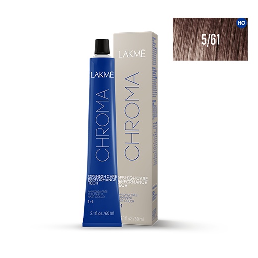Lakme Vopsea permanenta fara amoniac 5/61 saten deschis castaniu cenusiu Chroma 60ml