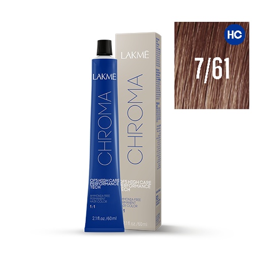 Lakme Vopsea permanenta fara amoniac 7/61 blond mediu castaniu cenusiu Chroma 60ml