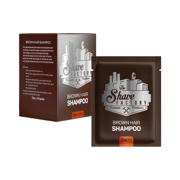 The Shave Factory Sampon nuantator maro inchis pentru barbati Dark Brown 10x25ml