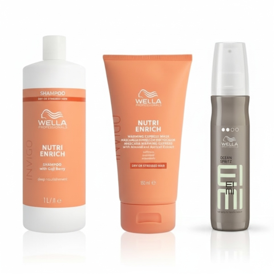 Wella Professionals Pachet Invigo Nutri-Enrich Sampon 1000 ml + Invigo Nutri-Enrich Warming Express Masca nutritiva cu efect de incalzire 150 ml +