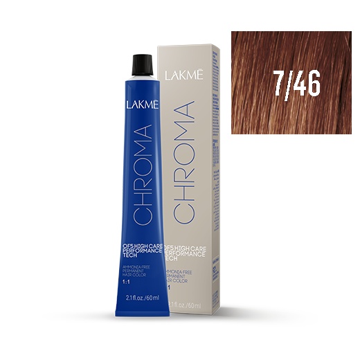 Lakme Vopsea permanenta fara amoniac 7/46 blond mediu cupru castaniu Chroma 60ml