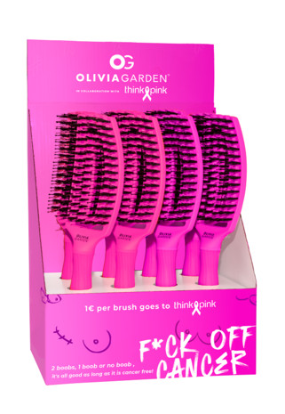 Olivia Garden Display cu 8 perii de par cu peri de mistret+nailon Finger Combo Medium Neon Think Pink 2023