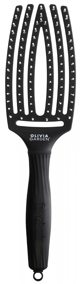 Olivia Garden Perie profesionala curbata medie cu ventilatie Finger Medium Black BLACK