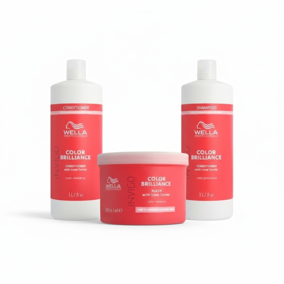 Wella Professionals Pachet Invigo Brilliance sampon par vopsit cu structura fina normala 1000 ml + Wella Professionals Invigo Color Brilliance Balsam