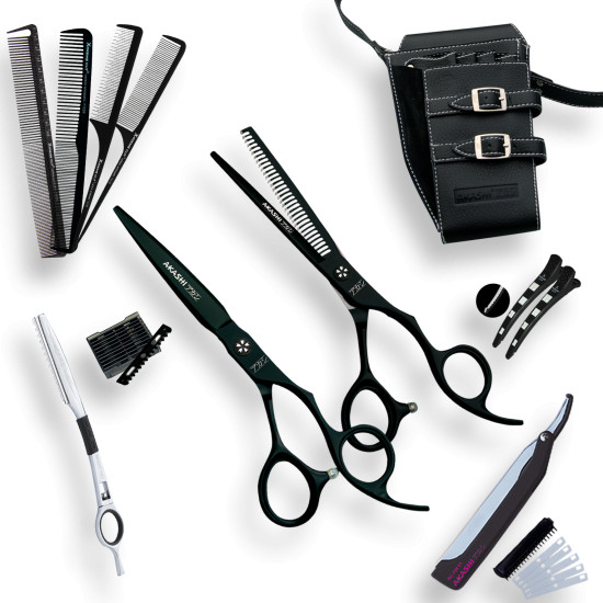 Akashi Light Cut Black - Set de foarfeci tuns+filat G50+L60 cu brici si port