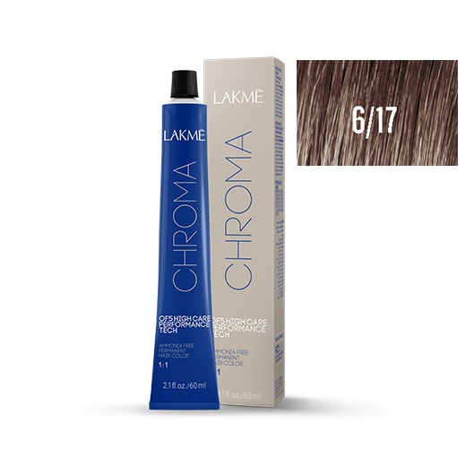 Lakme Vopsea permanenta fara amoniac 6/17 blond inchis cenusiu rece Chroma 60ml