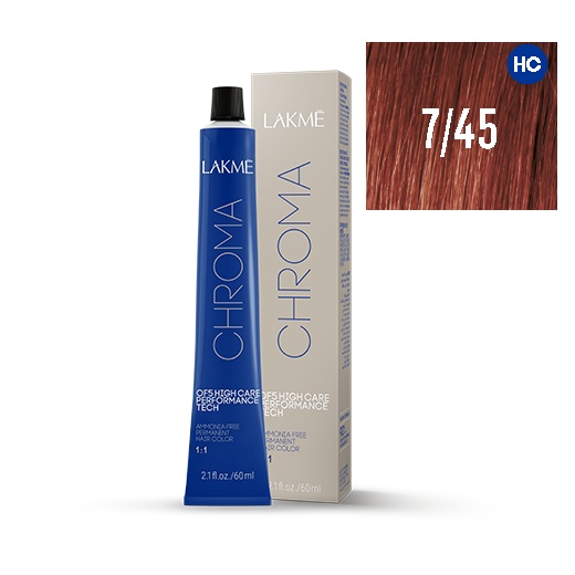 Lakme Vopsea permanenta fara amoniac 7/45 blond mediu cupru mahon Chroma 60ml