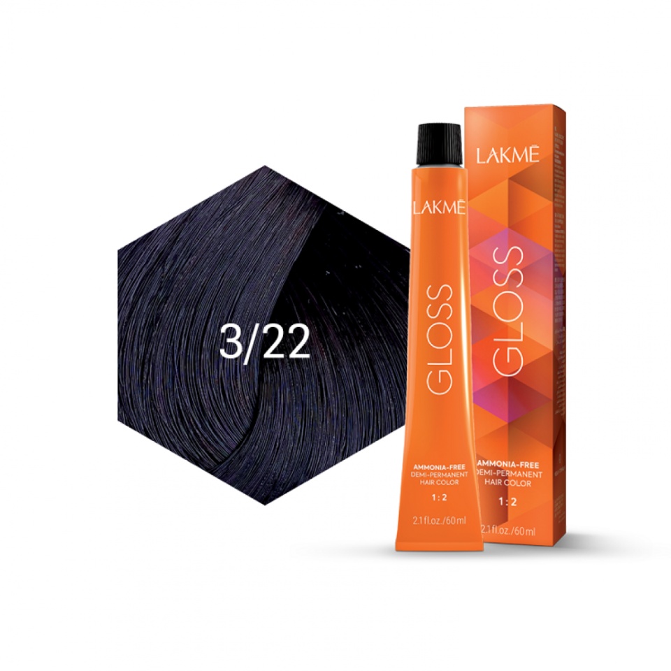 Lakme Vopsea de par demipermanenta 3/22 castaniu inchis violet Gloss 60ml