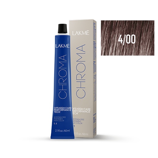 Lakme Vopsea permanenta fara amoniac 4/00 saten mediu natural Chroma 60ml