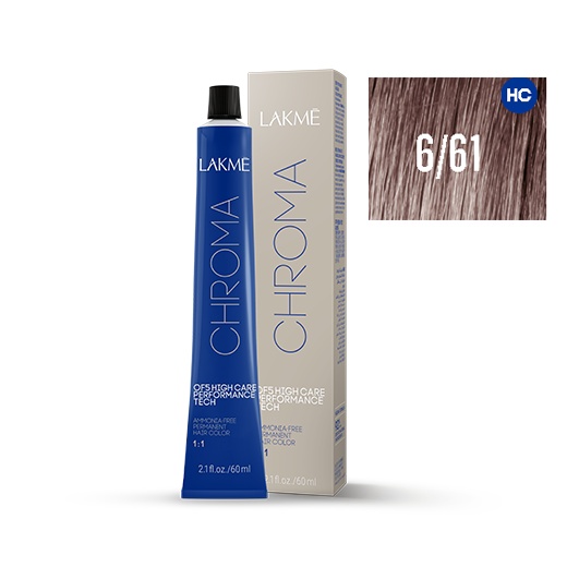 Lakme Vopsea permanenta fara amoniac 6/61 blond inchis castaniu cenusiu Chroma 60ml